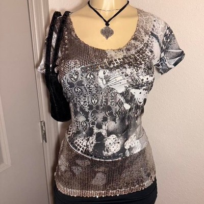 B.L.E.U. silver & black sequin and stud top