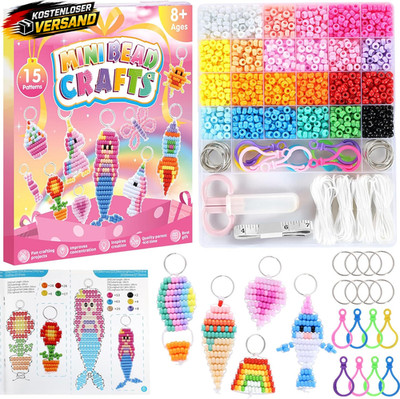 Perlen Bastelset für Mädchen ab 8 Jahren mit Pony Beads Schlüsselanhänger DIY kr
