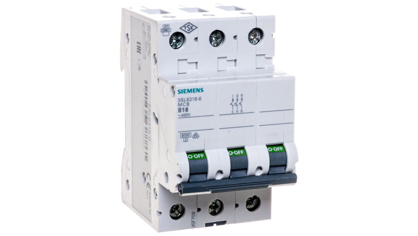 3P B 16A 6kA AC SENTRON 5SL6316-6 Overcurrent Switch