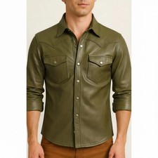 Premium Men’s Cowhide Leather Shirt Jacket | Luxury Handmade Outfit