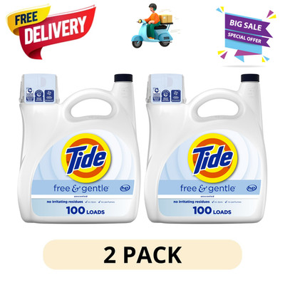 (2 Pack) Tide Free and Gentle Liquid Laundry Soap 100 Loads 132 fl oz Bottle