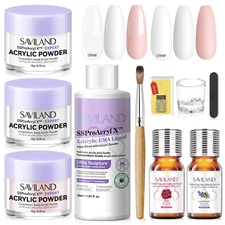 Acrylic Nail Kit for Beginners: White Pink Clear Acrylic Powder and Liquid Set w