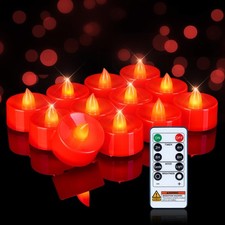 Homemory 12-Pack Red Remote Flameless Battery Tea Light Candles, 400 Hrs