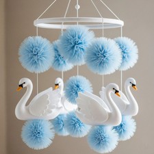 Personalized Blue Swan Baby Mobile For Boy And Girl Room Felt Decor Mom And Baby