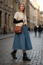 Vintage 90s Eddie Bauer Denim Maxi Skirt Womens Size 10 Blue Cotton A-Line