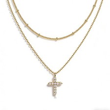 "Dainty CZ Sideways Cross Necklace Colorful Bling Gold Silver Women