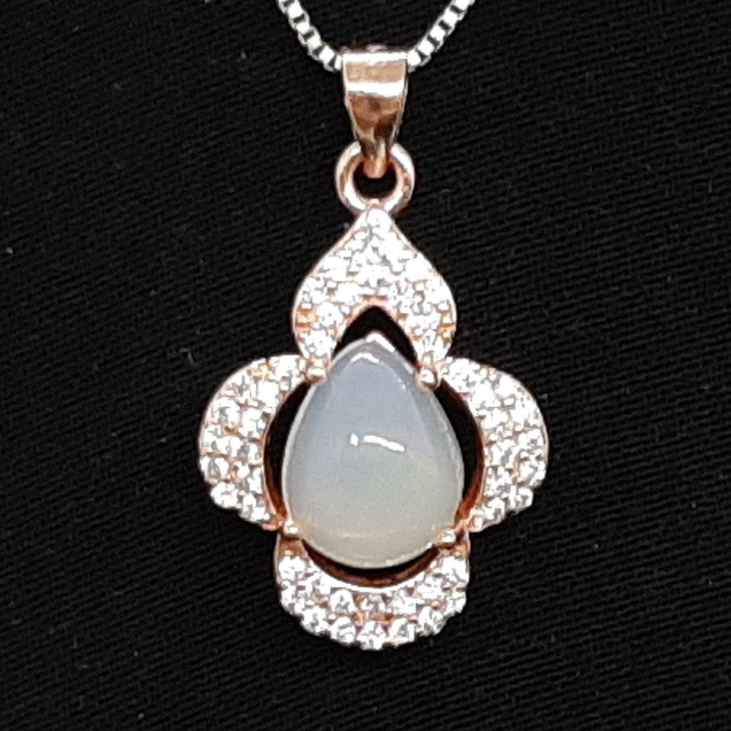 World Class 2.82ctw Opal & White Sapphire 14K Rose Gold 925 Silver Pendant