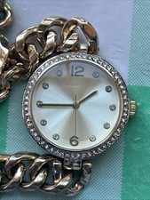 Gold Tone Rhinestone Bezel Women s Wrap Band Quartz Watch