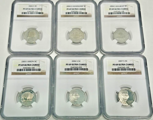 2003-2007 S Jefferson Nickel 6 Coin Lot NGC PF69 Ultra Cameo - ✪COINGIANTS✪