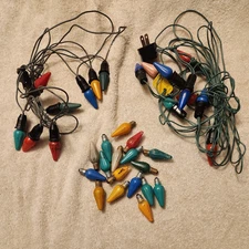 Vtg Noma Multicolor Christmas Tree Lights - 2 strings w/ 8 bulbs, 17 extra bulbs