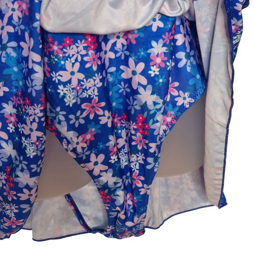 Plus Size Floral Cutout One Piece Swim Dress 2XL Blue Lined Criss Cross Straps - Picture 3 of 9