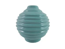 Teal Ribbed Round Ceramic Vase 6.5" Litton Lane Decorative Home Decor