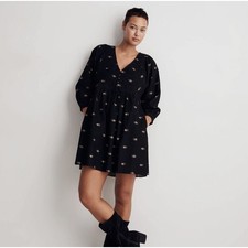MADEWELL Corduroy Quilted-Bib Mini Dress in Blurred Ikat Black Sz S $135 {3O23}