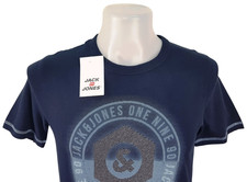 Image of JACK & JONES CORE Mens Blue T-SHIRT Crew Neck Slim Fit Ultrasoft - S - 40"