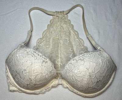 Victoria's Secret PINK Ivory Floral Lace Push-Up Underwire Racerback Bra 36D