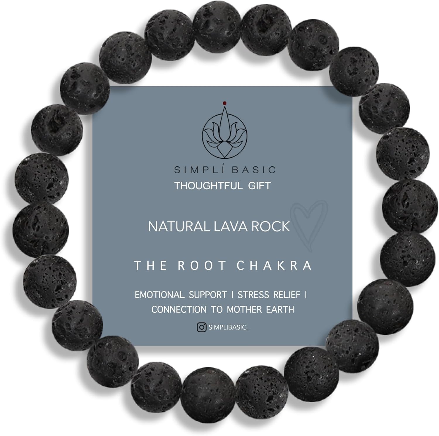 Natural Black Lava Stone Beaded Healing Bracelet for Women Men 8mm Beads Gift