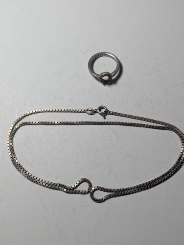 Vintage Sterling Silver 925 Box Chain Necklace 18" /Silver Pandora Ring