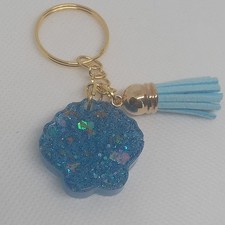 Blue Glitter Sea Shell Keychain with Tassel. Beach Theme. Gift Idea for Women.