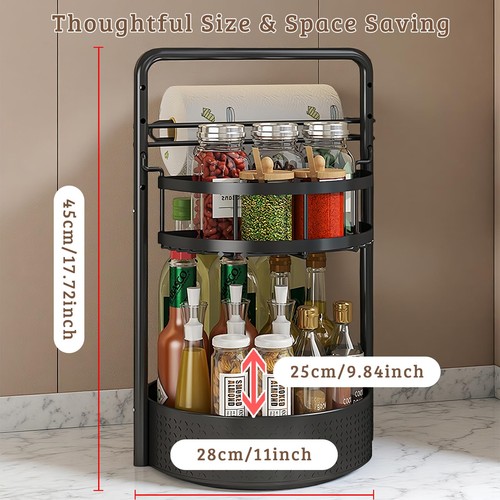 Rotating Spice Rack with Paper Towel Holder, 2 Tier Turntable Lazy Susan, Sea... - Picture 4 of 8