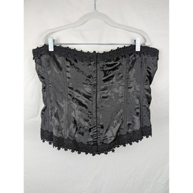Black Corset Jacquard Floral Lace Bustier Boned Evening Top L Adjustable Witchy