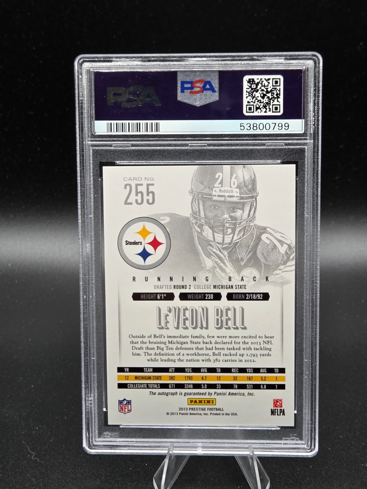 2013 Prestige Extra Points PURPLE AUTO LEVEON BELL RC Card /100 PSA 10 GEM MINT