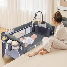 Cuna De Bebe Para Junto Cama Plegable Portatil Con Musica Y Juguetes Giratoria