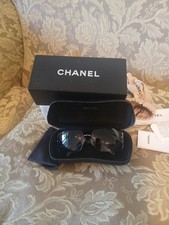 CHANEL 4095-B Rimless Sunglasses Gray Tinted Lenses Black Frame 125mm UV