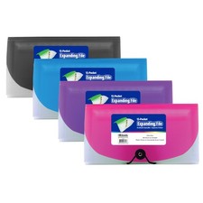 BAZIC Products Expanding File Folder 13 Pockets, 4-Pack, 4 Assorted Colors