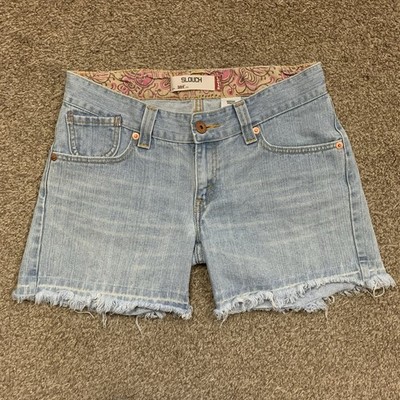Vintage Levis 504 Slouch Shorts Juniors 11 Cut Off Low Rise Light Wash Denim Y2K