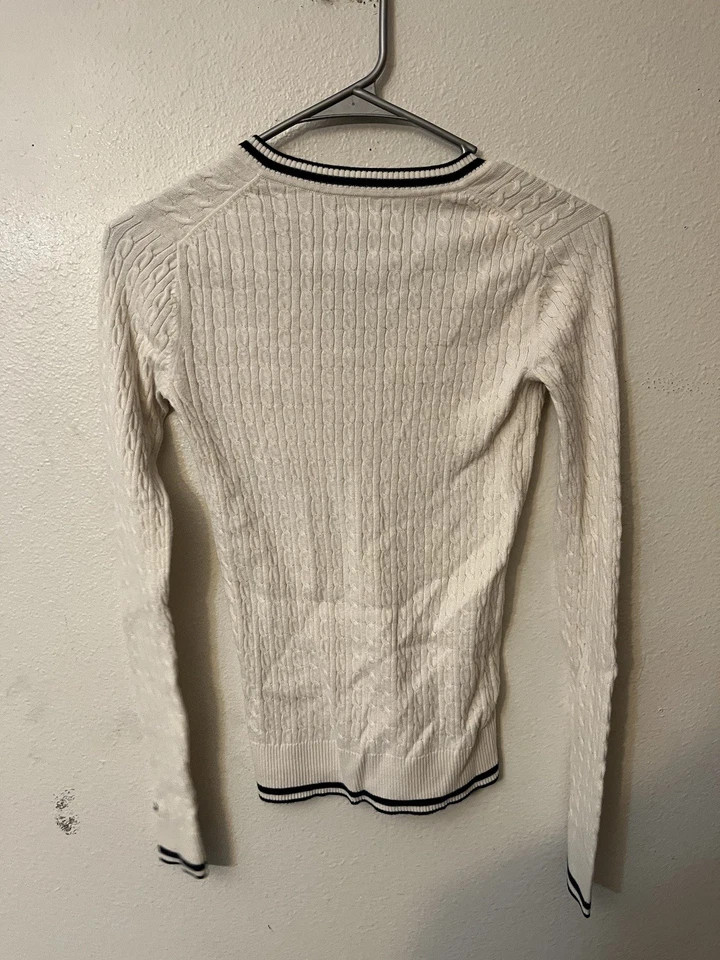 Suéter Tommy Hilfiger Mujer Cuello en V Tejido Talla XS Blanco Tenis Foto 2 de 4