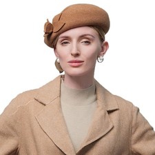 Brown Wool Felt Fascinator Hats Tea Party Formal Church Beret Hat With Flower
