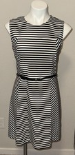 Michael Kors Women's Black/White Striped Fit and Flare Dress - Size 8