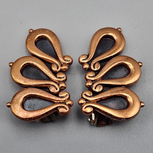 Vintage Renoir Copper Horseshoe Earrings Modernist Climber Clip-On Matisse READ
