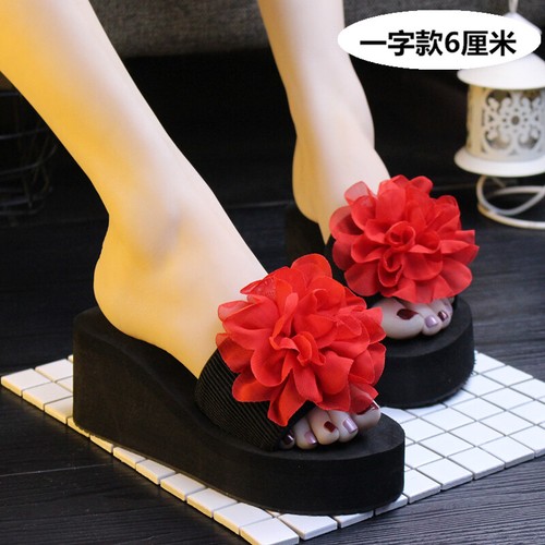 Sandali infradito donna plateau fiori tacco 6 cm zeppa ciabatte moda spiaggia - Foto 10 di 24