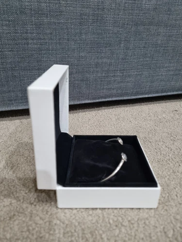 PANDORA Sterling silver 925 Signature Logo Pave Open Cuff Bangle 590528 Size 2 - Picture 2 of 14
