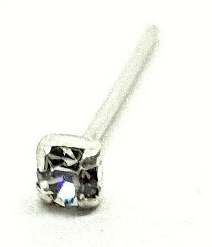Naso Borchia Quadrata Trasparente Zircone 2mm Artiglio Set 22g (0,6mm) Argent... - Immagine 2 di 4