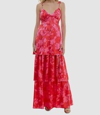 Crystal Doll Women's Red Floral Tie-Strap Tiered Maxi Dress Size M
