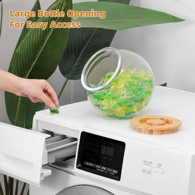 SUBEKYU Laundry Pods & Dryer Ball Holder – 0.85 Gallon Clear Container With Bamboo Lid For Laundry Room Storage