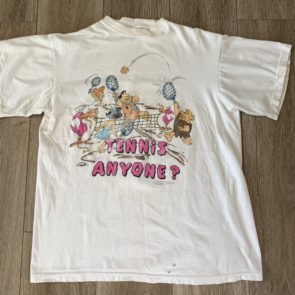 Rare 90s Vintage Flintstones Bedrock Tennis T Shirt L Distressed 