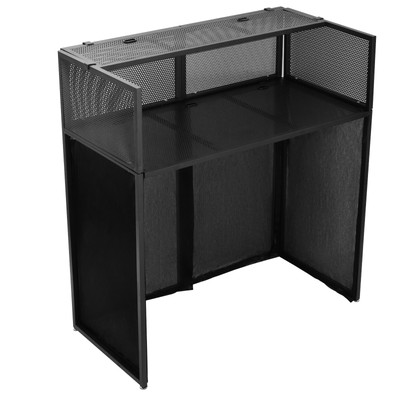 DJ Event Facade White/Black Scrim Metal Frame Booth + 21'' X 42'' Flat Table Top