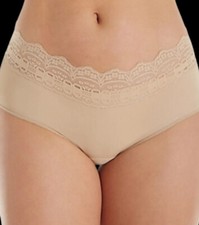 Olga Nude / French Toast Lace Top Rear Seam Nylon Hipster Panties sz 10 3XL