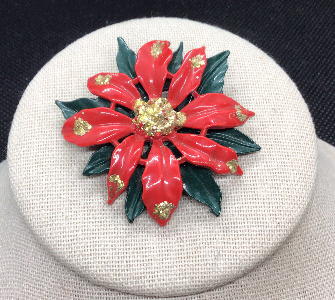 December⭐︎ Vintage Christmas Holiday Costume Large Enameled Glitter Floral