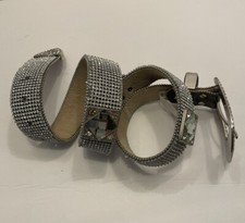 Angel Ranch Rhinestone Western Belt SZ M Silver BK Leather Rhinestones Crystals