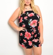 Check it out Plus Size 1XL, 2XL,3XL Floral Print Ruffle Spaghetti Strap Romper