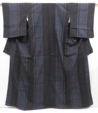 4511T05z870 Vintage Japanese Kimono Silk TSUMUGI Black