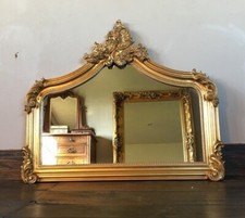 French Antique Gold Shabby chic Over mantle Scroll Table Top Arch Mirror 4ft