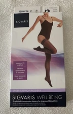 Sigvaris Sheer 15-20 Thigh High Size C Compression Stockings Suntan 120NC36 New