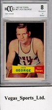 JACK GEORGE SP 1957 TOPPS #67, BASKT, BECKETT GRADED 8 (BCCG), WELL CENTERED