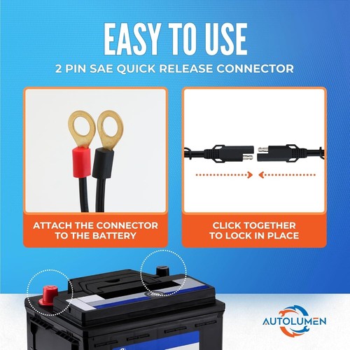 SAE Extension Cable Ring Terminal Harness 12V-24V Quick Connect Battery Charger - Picture 7 of 9