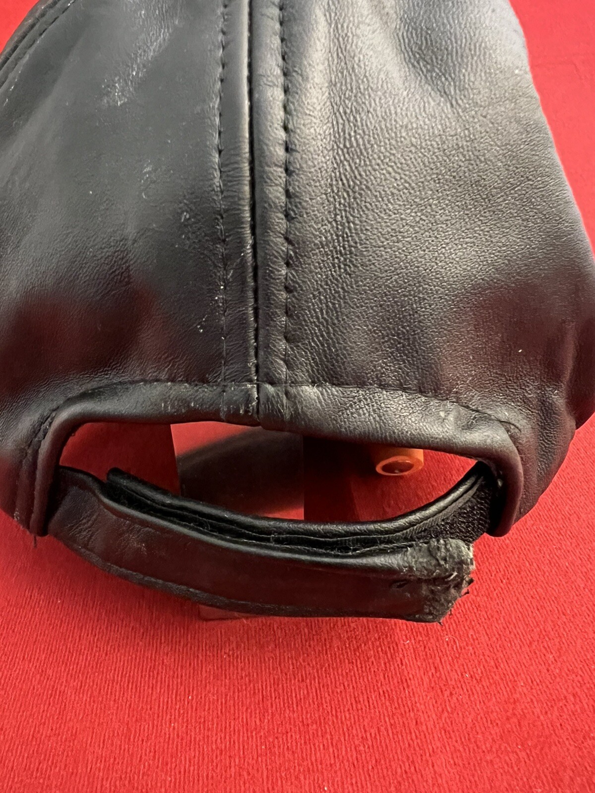 GENUINE LEATHER CAP Solid Black Adjustable Motorc… - image 7